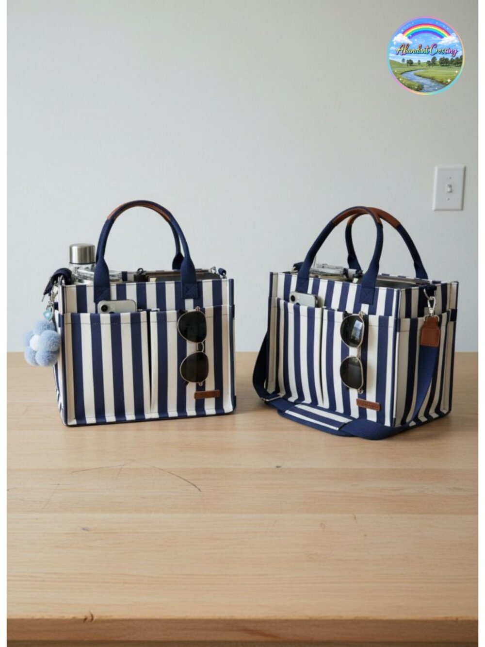 FIORETTO Canvas Tote Bag with Compartments, Zipper Top, Trolley Sleeve